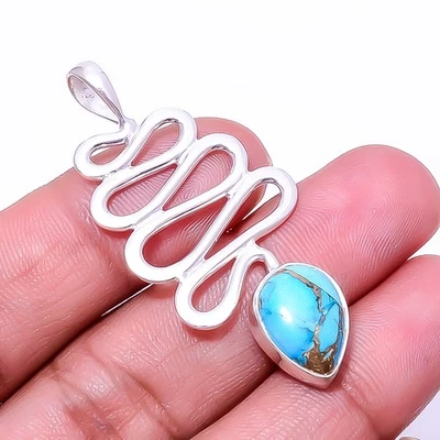 Colgante Serpiente Cobre Azul Turquesa Plata de Ley 925 1.95" P921732, Navidad Foto 1 de 4