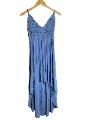 Vestido Babydoll Hint Of Blush Azul Crochet Alto-Bajo Midi Boho Juniors M/Mujer XS Foto 1 de 4