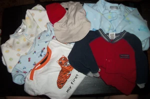 Size 0-6 Months 9 onies ,1 pajama sack, 2 footed sleepers, 2 pair pants & a hat - Picture 1 of 12