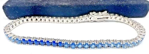Unique 925 Sterling Silver Blue Ombre' CZ HVE Tennis Bracelet 7.25'' - Picture 1 of 11