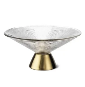 Crofton Aldi Centerpiece Bowl Clear Glass Gold Finish Metal Base 10" Wide NEW - Picture 1 of 8