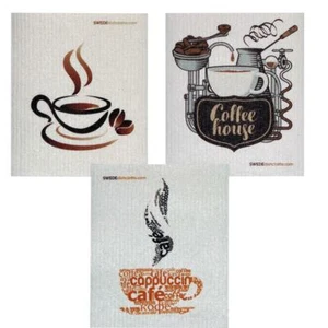Swedish Dishcloth Set of 3 each Swedish Dishcloths Mixed Coffee Design - Picture 1 of 6