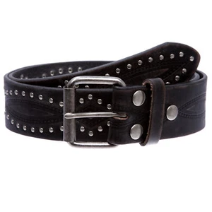 Embossed Vintage Cowhide Thick Leather Riveted Nailhead Studded Casual Jean Belt - Picture 1 of 22