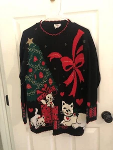 Suéter Feo Para Mujer Cascanueces Árbol de Navidad Gatos Pequeño Pullover Vacaciones De Colección - Imagen 1 de 3