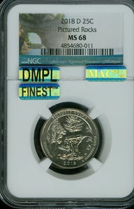 2018 D PICTURED ROCK QUARTER NGC MS68 MAC DMPL FINEST GRADE MAC SPOTLESS . - Picture 1 of 2