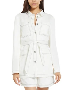 MSRP $348 Bcbgmaxazria Women's Contrast-Seam Belted Jacket Off-White Size Small - Picture 1 of 2