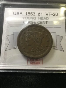 1853  USA, Large One Cent. Braided Hair - Picture 1 of 8