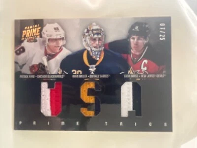 2011-12 Panini Prime Trios Jerseys #1 Patrick Kane Ryan Miller Zach Parise 7/25 - Image 1 of 4