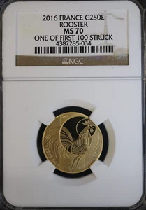 2016 France 250 Euro Gold Rooster NGC MS70 (one of first 100 struck) - Picture 1 of 3