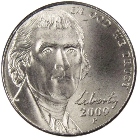 2009 P Jefferson Nickel 5 Cent Piece BU Uncirculated Mint State 5c US Coin Cover