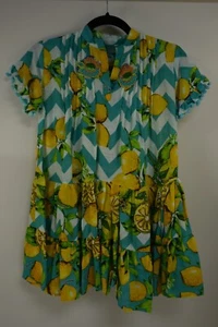 ANTICA SARTORIA GIRLS AQUA WHITE CHEVRON LEMONS  DRESS NWT SIZE LARGE - Picture 1 of 5
