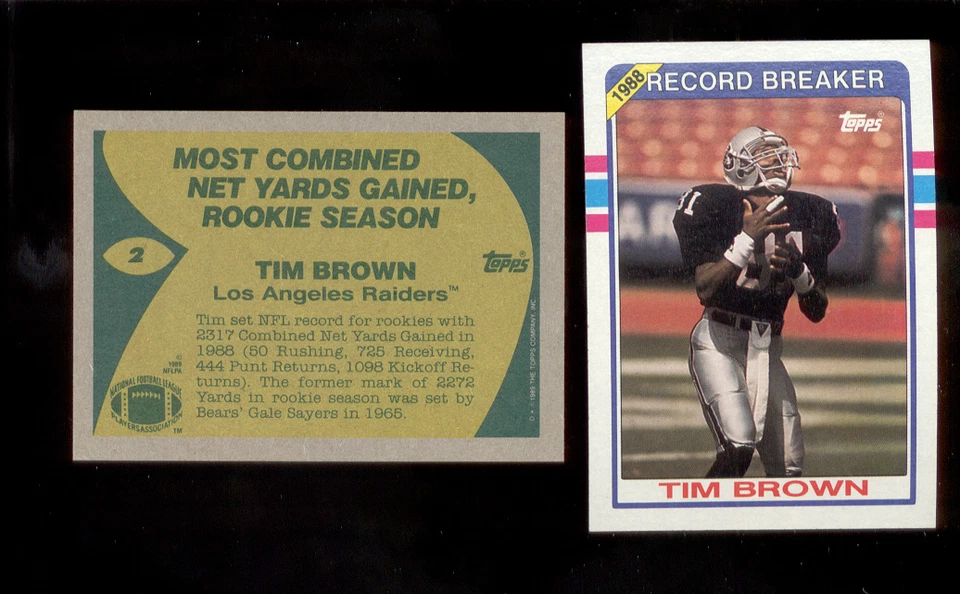 1989 Topps TIM BROWN Oakland Raiders Record Breaker Rookie Card - Image 1 of 1