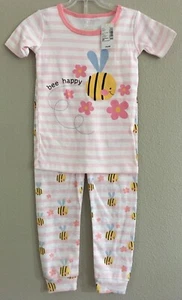 Neu mit Etikett The Children's Place Mädchen 4T Pyjama Schlafanzug rosa Streifen Biene 2-teilig kurz - Bild 1 von 5