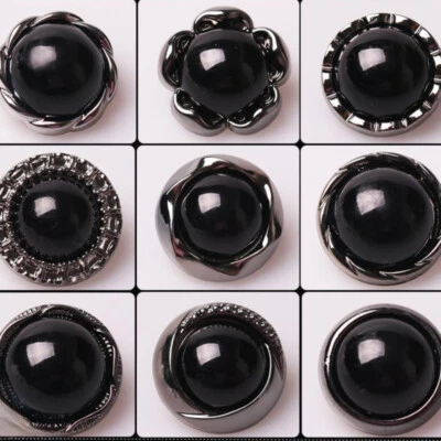 7x 21mm Black Round Buttons Metal Loop DIY Sewing for Trench Coat Jacket Classic - Image 1 of 4
