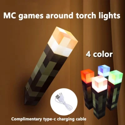 4-Color Minecraft Torch Light Rechargeable Portable Night Light LED Lamp - Image 1 of 4