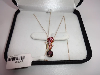 10K Yellow Gold Red Garnet Pink Tourmaline & Diamond Pendant Necklace COA - Image 1 of 3