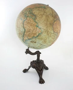1880 LARGE 14" LEBEGUE FRENCH  ANTIQUE TERRESTRIAL GLOBE MAPPEMONDE  - Picture 1 of 8