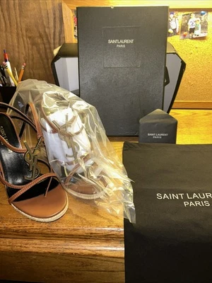 Saint Laurent Paris Cassandra Espadrille Strappy Wedge Sandal YSL Logo, 39/9 - Image 1 of 4