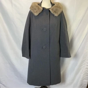 Finkel’s Wilmington Women’s Fur Collar Pea Coat Jacket Large Vintage Union Label - Picture 1 of 13