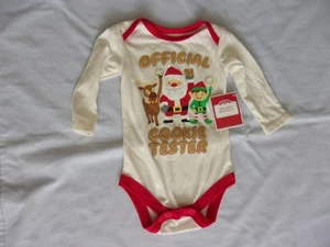 Cremefarbener Body Baby Größe 3-6M offizieller Kekstester/Weihnachtsmann, Hirsch, Elfe Neu mit Etikett - Bild 1 von 2