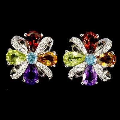 925 Sterling Silver Earrings Pear Citrine 6x4mm Amethyst Topaz Gemstone Jewelry - Image 1 of 4