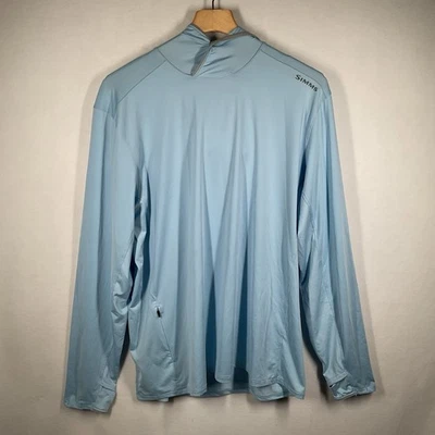 Simms Solarflex Tech Fishing Shirt Men Large Baby Blue Hooded Lightweight UPF 50 - Image 1 of 4
