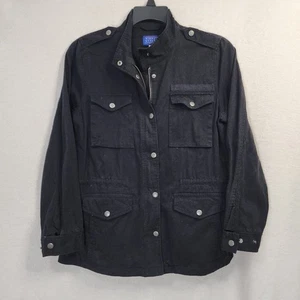 Military Utility Field Jacket Black zip Flap & Snap cotton Pockets Unlined - Picture 1 of 11