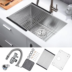 Aquaterior 23" Undermount Kitchen Sink 16 Gauge Single Bowl Stainless Steel - Photo 1/12