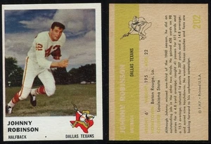Fleer #202 1961 Johnny Robinson radiocontrol Dallas Texans patio LSU EXCELENTE+ - Imagen 1 de 1
