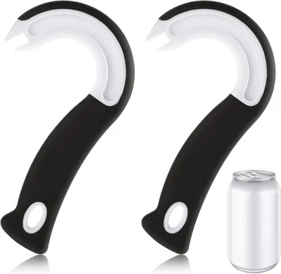 MABOR 2Pcs Ring Pull Can Opener Ergonomic Tab J Shape Black/White