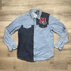 VTG Disney Men Large Blue Cotton Long Sleeve Mickey Mouse Button Down Shirt NWT - Picture 1 of 21