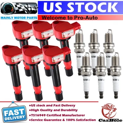 Paquete de 6 bobinas de encendido y bujías para Honda Accord 2000-2007 3,0 L 3,5 L V6 UF242 Foto 1 de 4