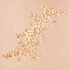 Bridal Pearl and Crystal Hair Vine Headband, Wedding Crystal Boho Head Wreath - Picture 1 of 10