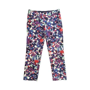 Tory Burch Women’s Cropped Skinny Floral Pants Size 4 Logo Print Stretch Cotton - Picture 1 of 9