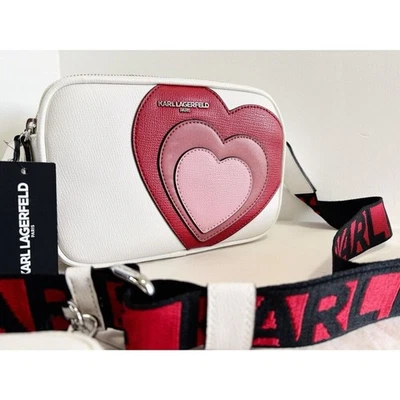 Karl Lagerfeld Paris Maybelle Crossbody Bag White With Hearts Coin pouch NWT - Image 1 of 4