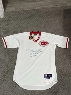 PETE ROSE Authentic Majestic Jersey Auto Signed PSA INSC “Hit King #42356” NWT - Image 1 of 4
