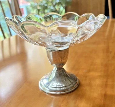 Preisner Starburst Crystal Compote / Candlestick Weighted Sterling Base #26 - Image 1 of 4