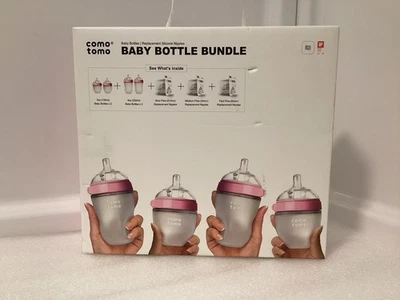 Comotomo BUNDLE Pink. Baby Bottles 5 oz 8 oz - 4 W/ Replacement Nipples - Image 1 of 3
