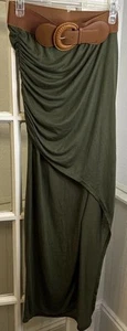 Venus Olive Green Maxi Skirt Attached Belt Women's Medium NWOT - Picture 1 of 11