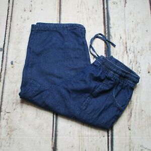 Karen Scott Petites Womens Large (12/14) Pull On Capri Cargo Jeans Distress Blue