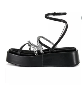 Sandalia con plataforma Rag & Bone EU 35 US 4 cadenas de cuero negro envoltura al tobillo vanguardista nueva sin etiquetas - Imagen 1 de 10