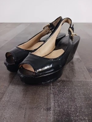 Mujer Michael Kors Tacones Cordones Cuña Charol Negro Talla 5m Foto 1 de 4