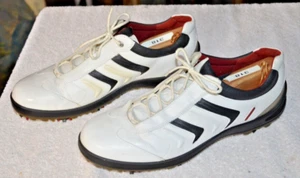 Ecco Men’s White/Black Leather Golf Shoes Spikes Size EU 45 US 11.5 - Picture 1 of 6