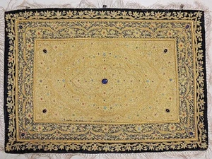 Gold Jewel Wall Decor Zardozi Semi Precious Stones Gift India 36x24"Free Ship - Picture 1 of 9