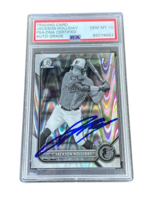 Jackson Holliday Signed Ray Wave 1st Bowman Draft Chrome Auto PSA GEM MT 10 - Image 1 of 2