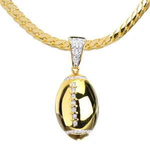 Men's Gold Plated Football Pendant Miami Cuban Chain Necklace BCH 15109 G - Picture 1 of 6