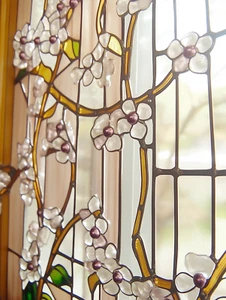 Art Nouveau Stained Glass Window with White Flowers Poster 18x24in - Picture 1 of 1