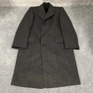 Vintage Rare Saks Fifth Avenue Herringbone Wool Trench Overcoat Men's 40R Gray - Bild 1 von 12