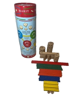 Vintage MAKIT TOY by SCHYLLING 49 Pieces + Container Tinker Toys - Image 1 of 4