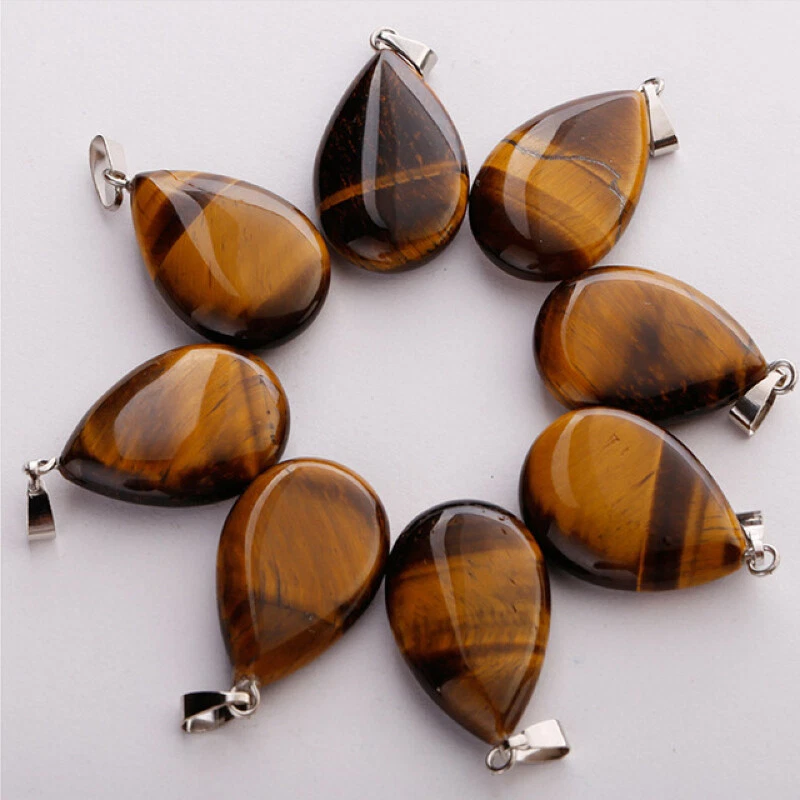 Lote por atacado 20 peças pingente de contas folheado a prata gota de pedra preciosa natural olho de tigre - Imagem 1 de 1